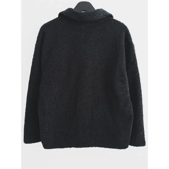 Teddy Bear Jacket Womens Medium Black Fleece Button Up Sherpa Shacket Outdooor - Picture 3 of 6